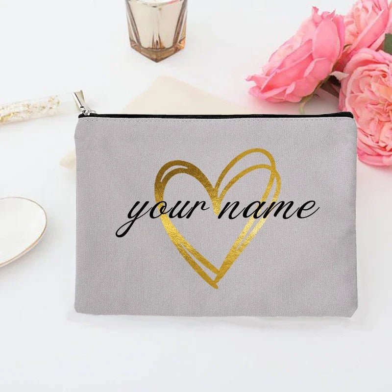 Personalized Makeup Bag Bridesmaid Custom Name Holiday Wedding Bachelorette Party Gifts Canvas Monogram Cosmetic Zipper Pouch