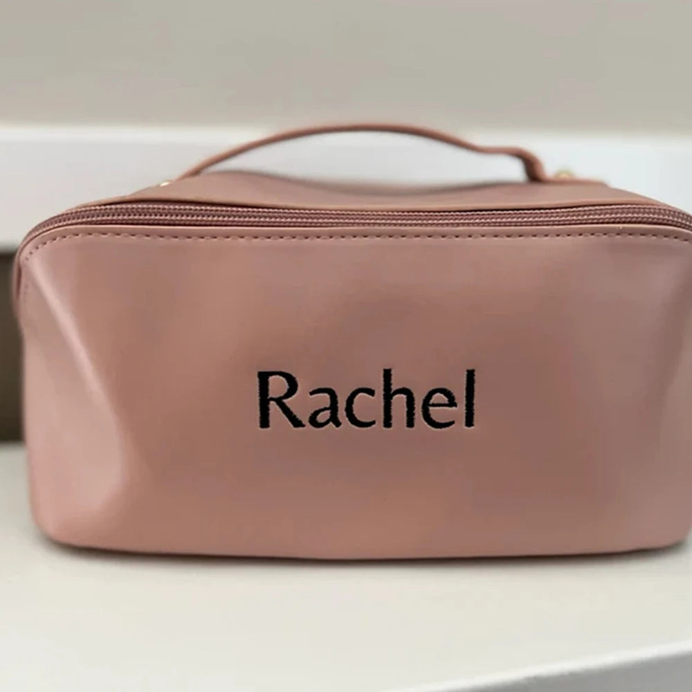 Custom Women's PU Makeup Bag Personalized Name Christmas Gift Bridesmaid Gift Organizer Bag Leather Cosmetic Travel Storage Bag