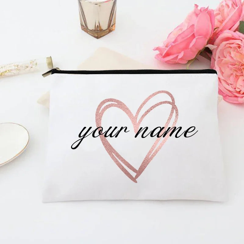 Personalized Makeup Bag Bridesmaid Custom Name Holiday Wedding Bachelorette Party Gifts Canvas Monogram Cosmetic Zipper Pouch