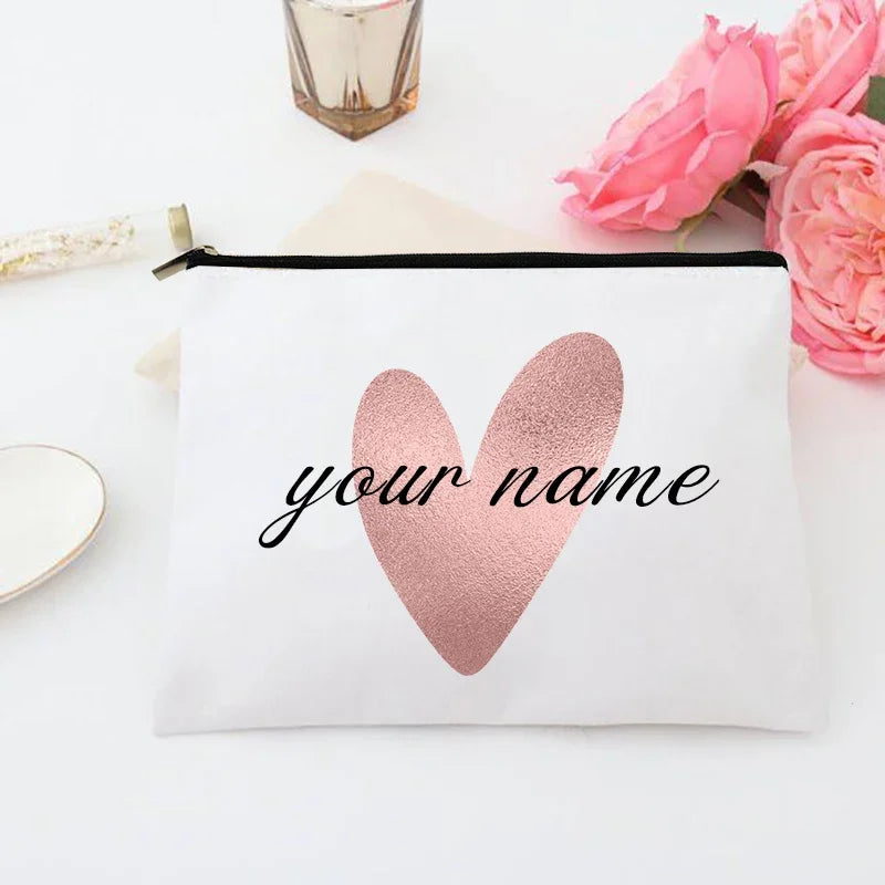 Personalized Makeup Bag Bridesmaid Custom Name Holiday Wedding Bachelorette Party Gifts Canvas Monogram Cosmetic Zipper Pouch