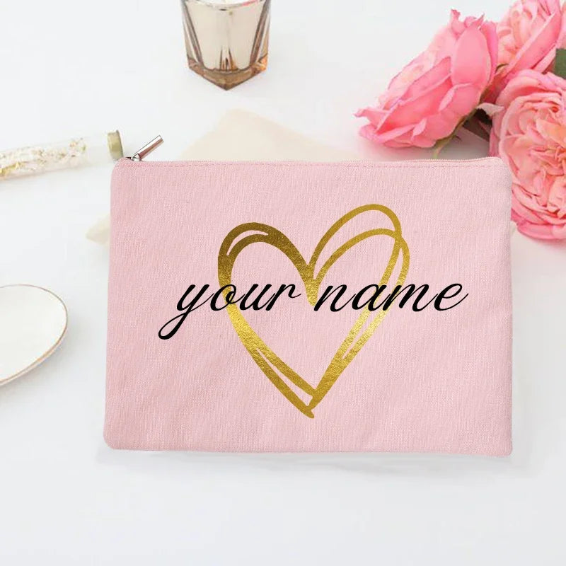 Personalized Makeup Bag Bridesmaid Custom Name Holiday Wedding Bachelorette Party Gifts Canvas Monogram Cosmetic Zipper Pouch