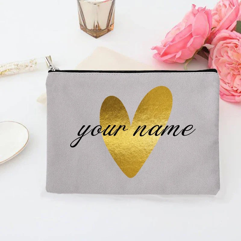 Personalized Makeup Bag Bridesmaid Custom Name Holiday Wedding Bachelorette Party Gifts Canvas Monogram Cosmetic Zipper Pouch