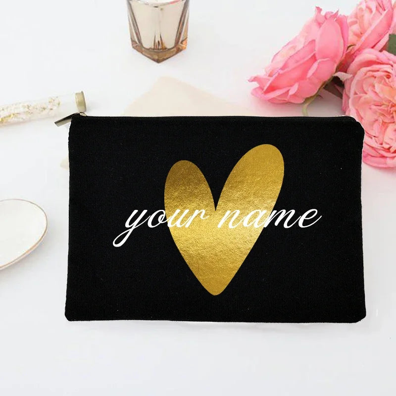 Personalized Makeup Bag Bridesmaid Custom Name Holiday Wedding Bachelorette Party Gifts Canvas Monogram Cosmetic Zipper Pouch