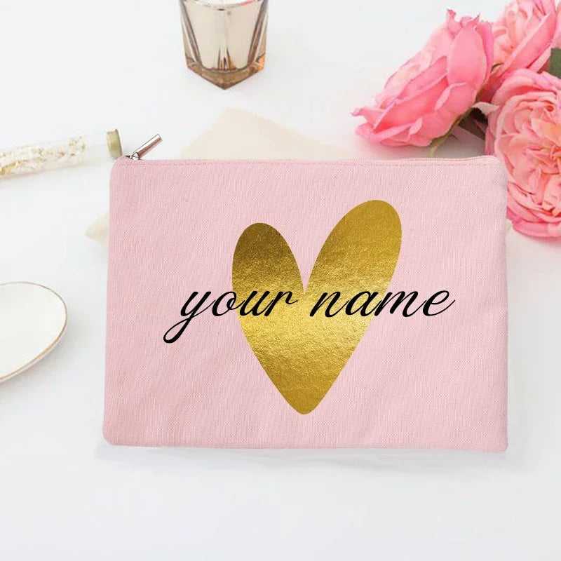 Personalized Makeup Bag Bridesmaid Custom Name Holiday Wedding Bachelorette Party Gifts Canvas Monogram Cosmetic Zipper Pouch