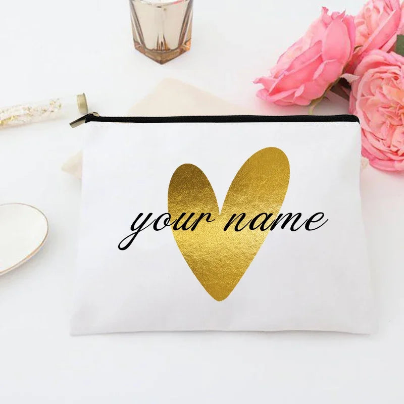 Personalized Makeup Bag Bridesmaid Custom Name Holiday Wedding Bachelorette Party Gifts Canvas Monogram Cosmetic Zipper Pouch