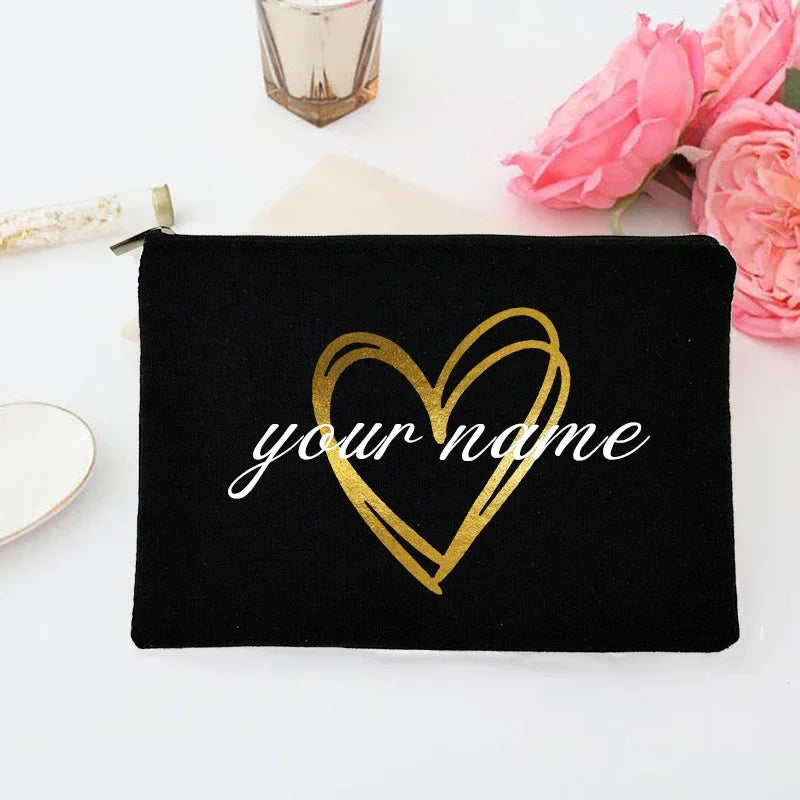 Personalized Makeup Bag Bridesmaid Custom Name Holiday Wedding Bachelorette Party Gifts Canvas Monogram Cosmetic Zipper Pouch