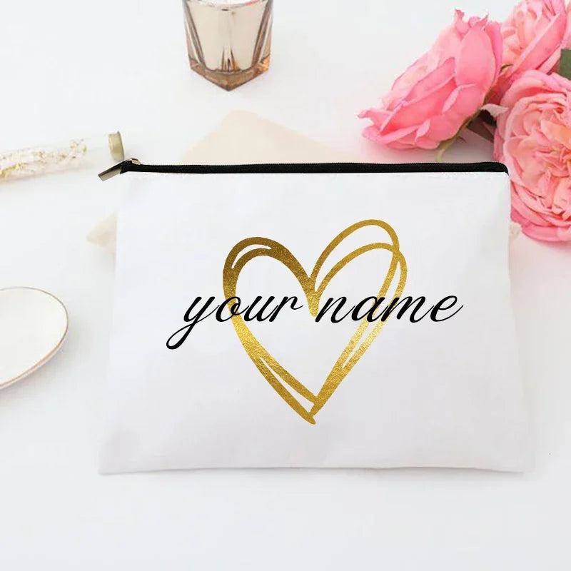 Personalized Makeup Bag Bridesmaid Custom Name Holiday Wedding Bachelorette Party Gifts Canvas Monogram Cosmetic Zipper Pouch