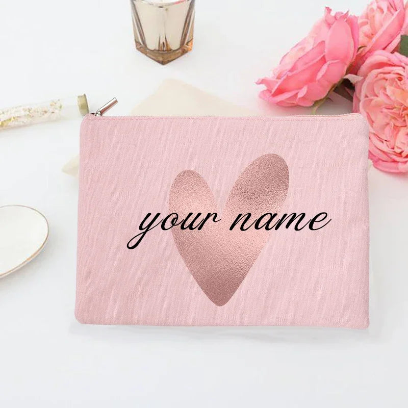 Personalized Makeup Bag Bridesmaid Custom Name Holiday Wedding Bachelorette Party Gifts Canvas Monogram Cosmetic Zipper Pouch