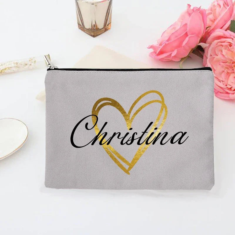 Personalized Makeup Bag Bridesmaid Custom Name Holiday Wedding Bachelorette Party Gifts Canvas Monogram Cosmetic Zipper Pouch