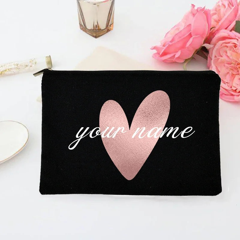 Personalized Makeup Bag Bridesmaid Custom Name Holiday Wedding Bachelorette Party Gifts Canvas Monogram Cosmetic Zipper Pouch