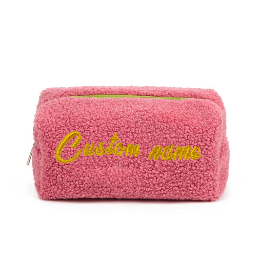 Custom Cosmetic Bag Lamb Wool Travel Personalized Portable Name Makeup Storage Bag Women Zipper Make Up Organizer Storage Clutch