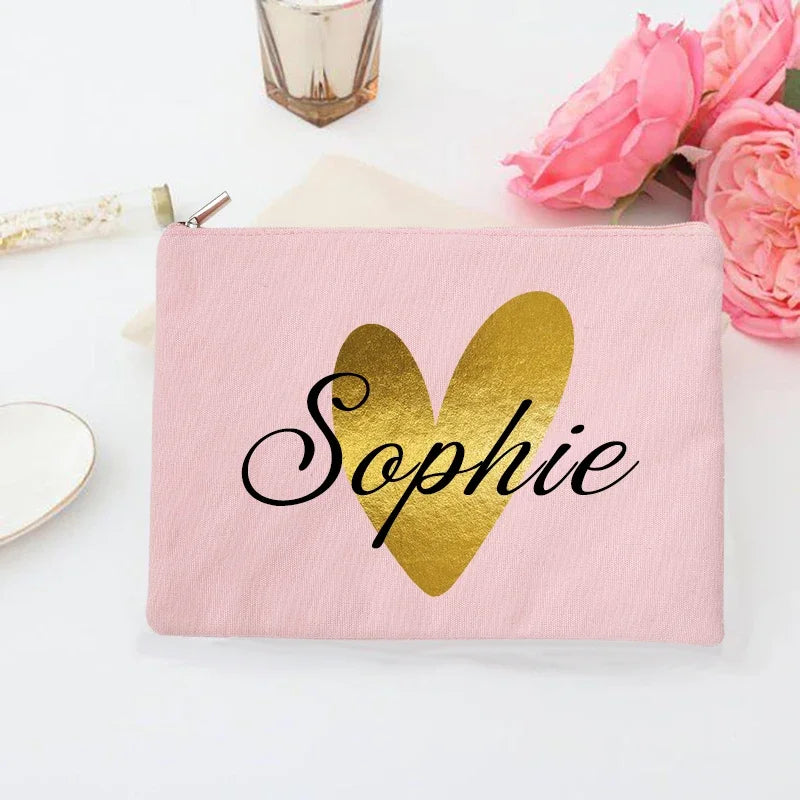 Personalized Makeup Bag Bridesmaid Custom Name Holiday Wedding Bachelorette Party Gifts Canvas Monogram Cosmetic Zipper Pouch