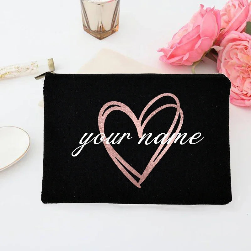 Personalized Makeup Bag Bridesmaid Custom Name Holiday Wedding Bachelorette Party Gifts Canvas Monogram Cosmetic Zipper Pouch