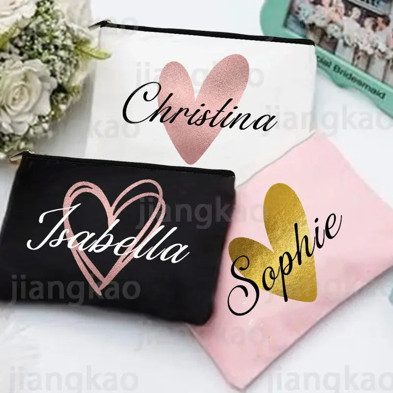 Personalized Makeup Bag Bridesmaid Custom Name Holiday Wedding Bachelorette Party Gifts Canvas Monogram Cosmetic Zipper Pouch