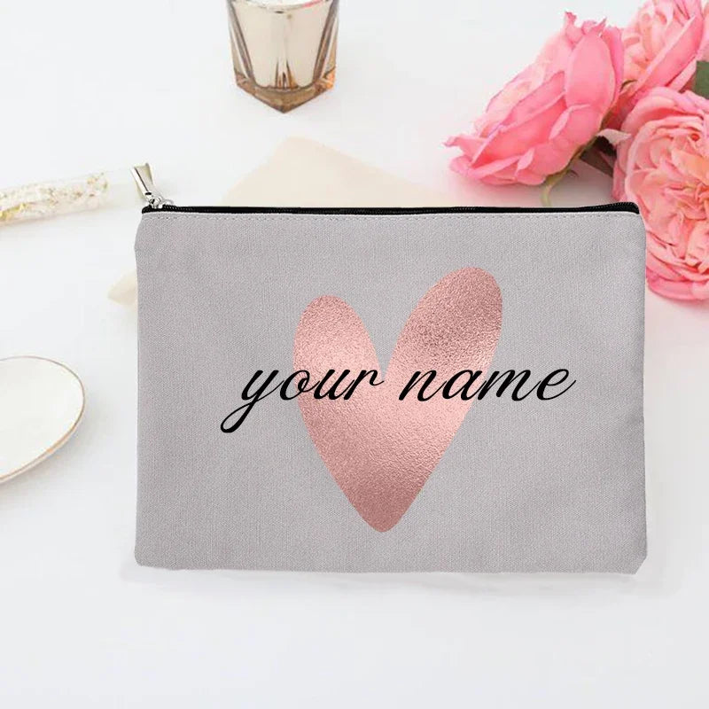 Personalized Makeup Bag Bridesmaid Custom Name Holiday Wedding Bachelorette Party Gifts Canvas Monogram Cosmetic Zipper Pouch