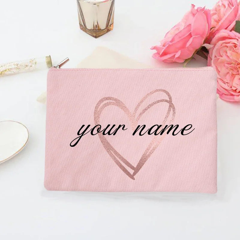 Personalized Makeup Bag Bridesmaid Custom Name Holiday Wedding Bachelorette Party Gifts Canvas Monogram Cosmetic Zipper Pouch