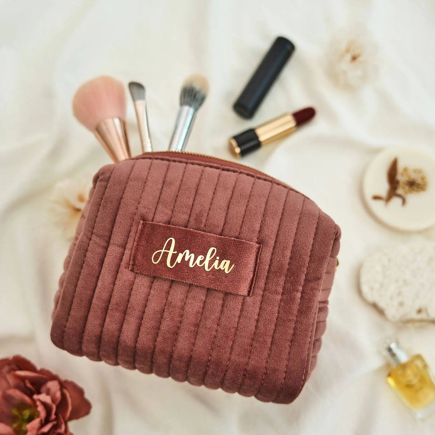 Personalized Velvet Cosmetic Bag, Toiletry Bag, Custom Name Make Up Bag,Bridesmaid Makeup Bag, Wedding Gift, Mother's Day Gift