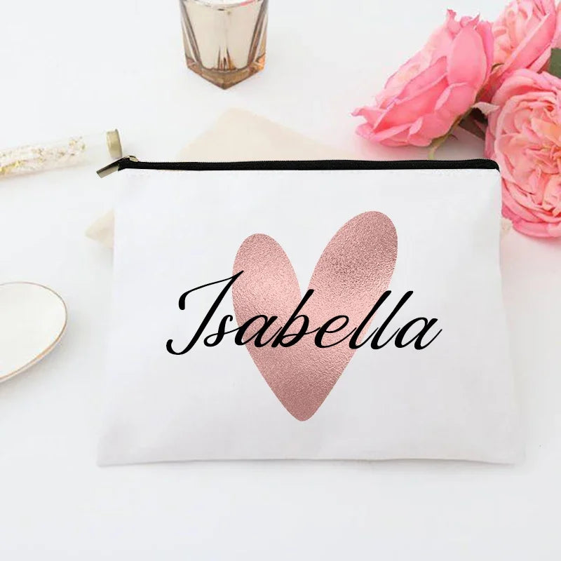 Personalized Makeup Bag Bridesmaid Custom Name Holiday Wedding Bachelorette Party Gifts Canvas Monogram Cosmetic Zipper Pouch